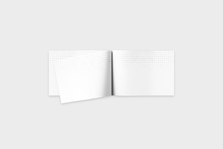 Offene Broschüre im Querformat mit Drahtheftung – geeignet für Präsentationen und Werbematerialien